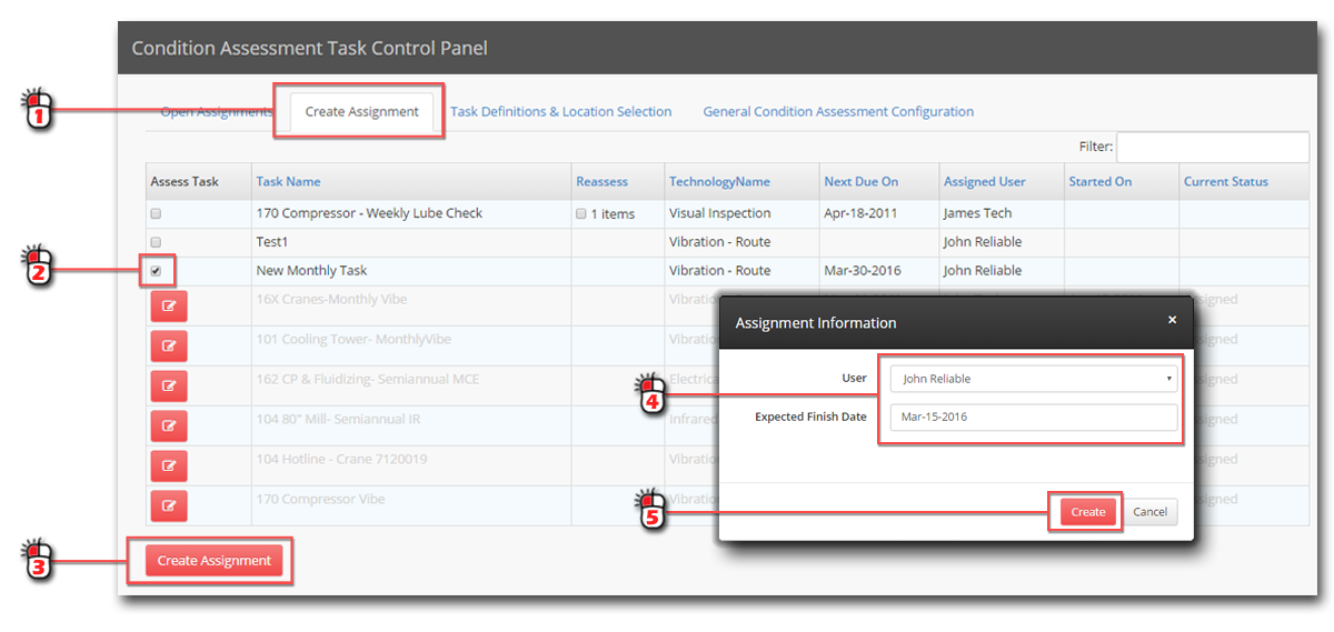 Condition Assessment User Assign Screen Shot